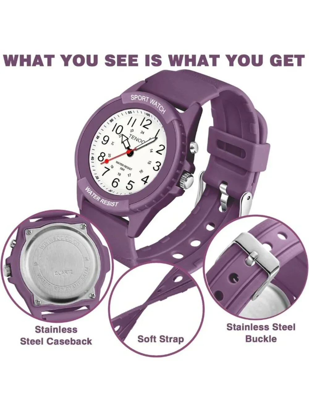 Stylish Waterproof Analog Watch for Women Nurses - Night Light, 50M, 12/24H